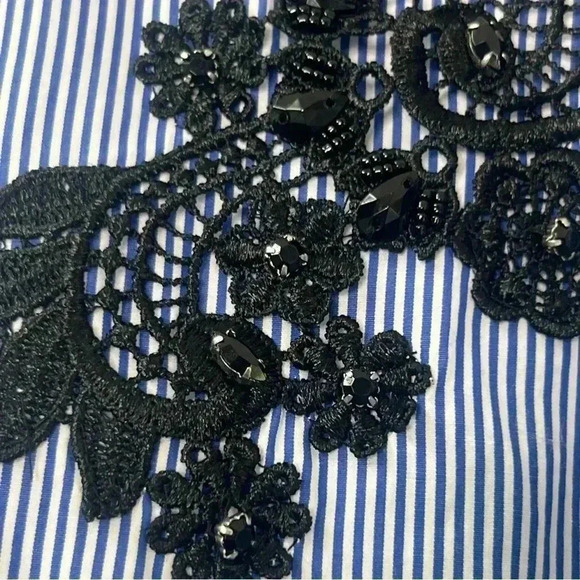 Lauren Ralph Lauren Women Embellished Button Up Striped Shirt Sz L - Picture 5 of 9